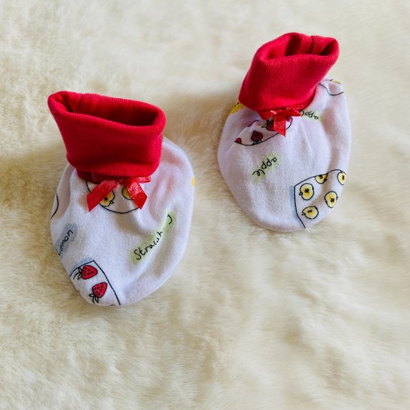 Baby Newborn Girl Sock Booties 2-pk bundle, Cat and Fruit Pattern - Picture 5 of 7